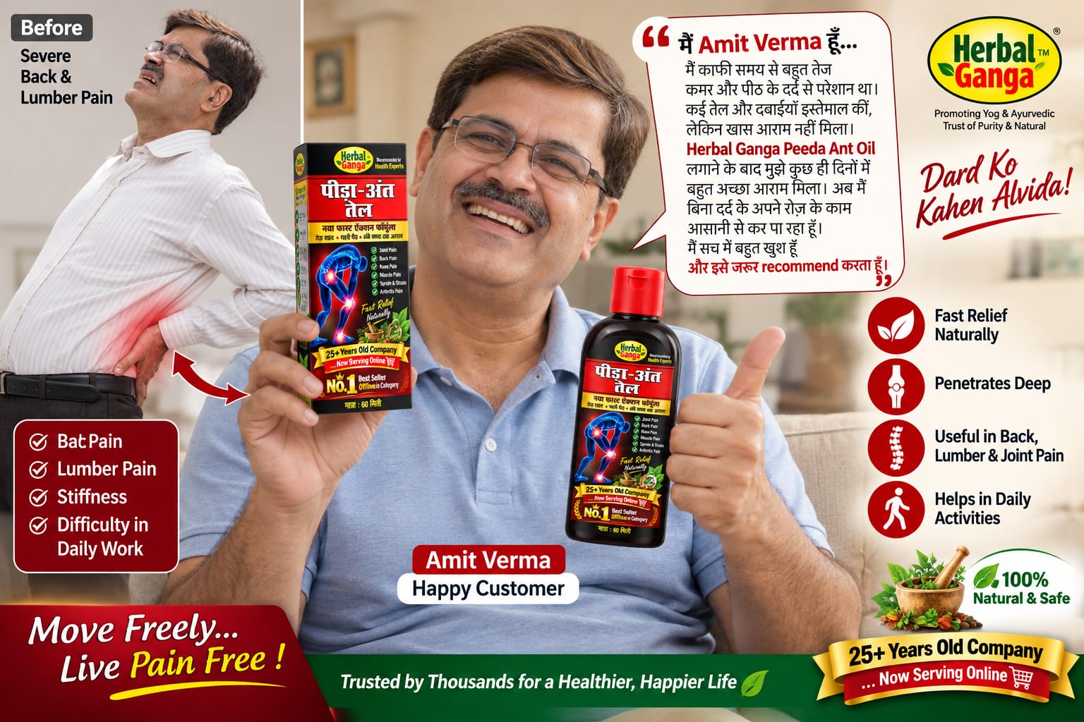 Customer testimonial Amit Verma for Herbal Ganga Pida Ant Tel